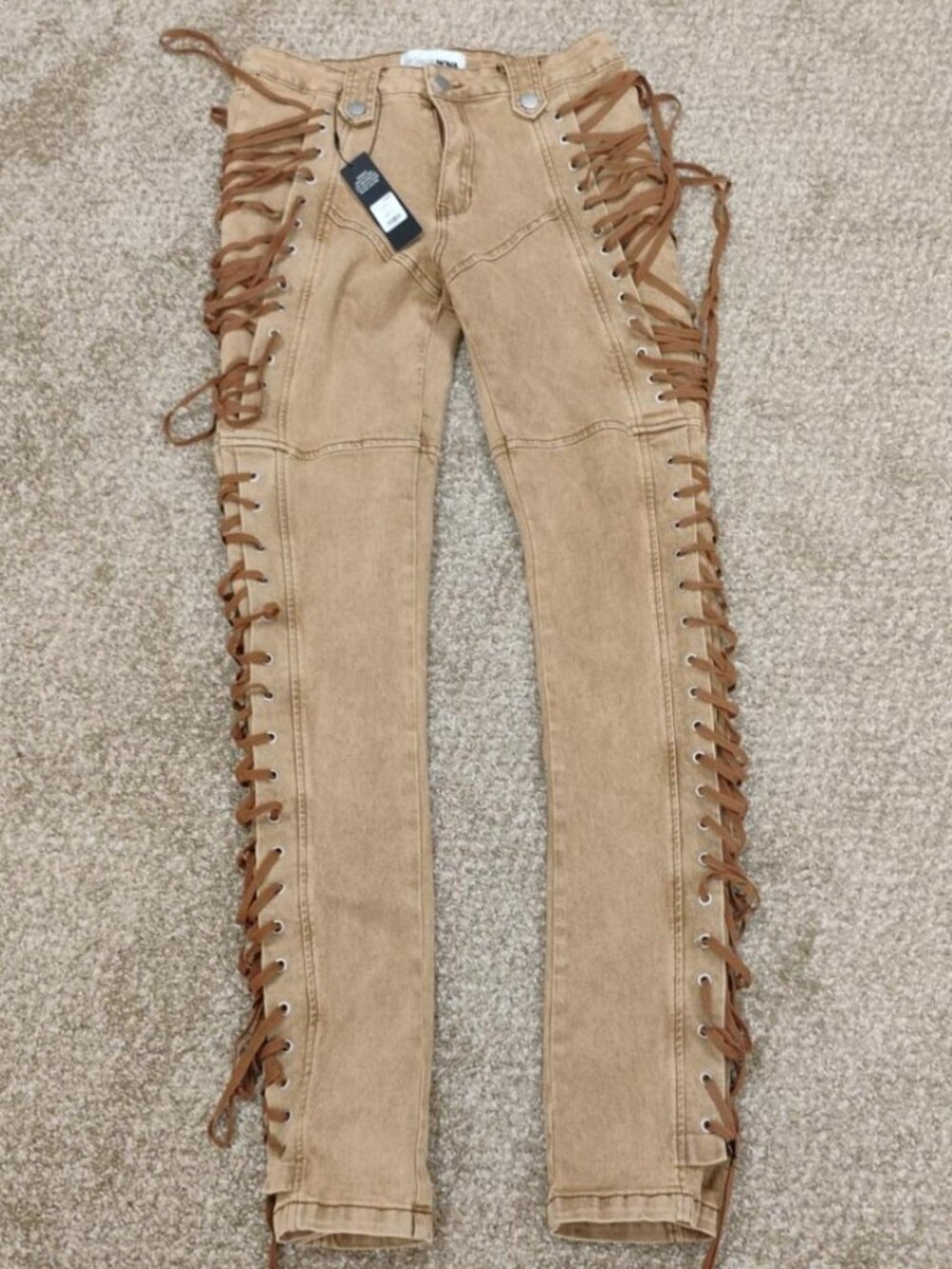 Fashion Nova After Hours Lace Up Flare Pants Khaki XL NWT